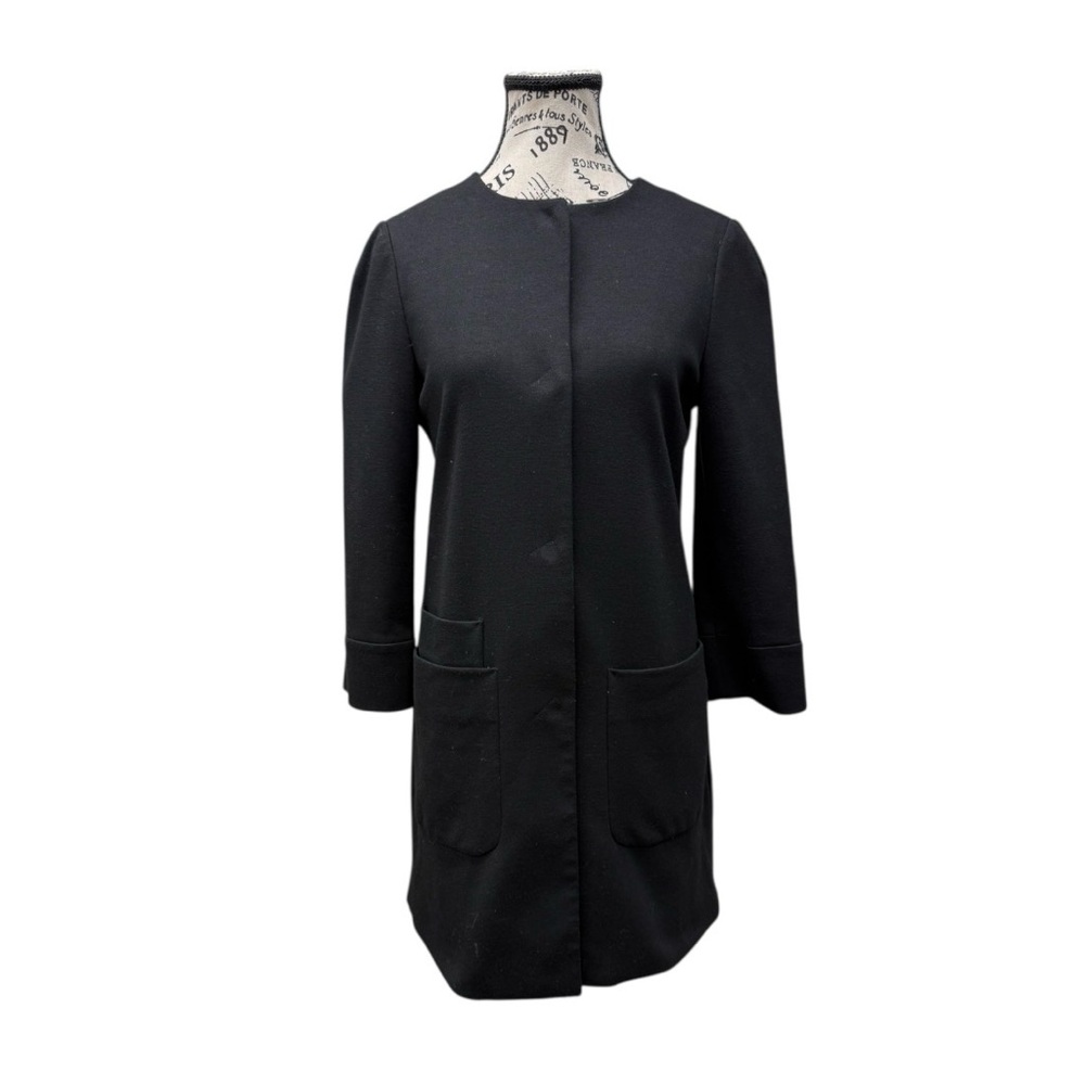 Black Longline Double Pocket 3/4” Sleeve Snap Front Blazer